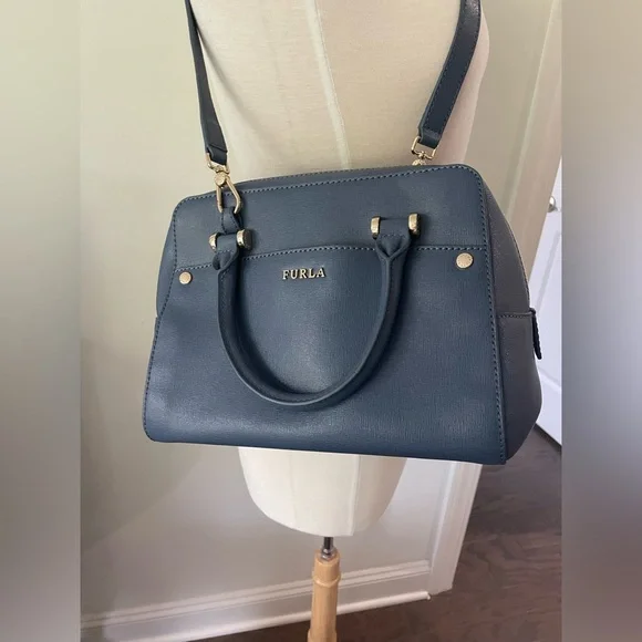 Furla blue leather crossbody satchel bag - Picture 4 of 16